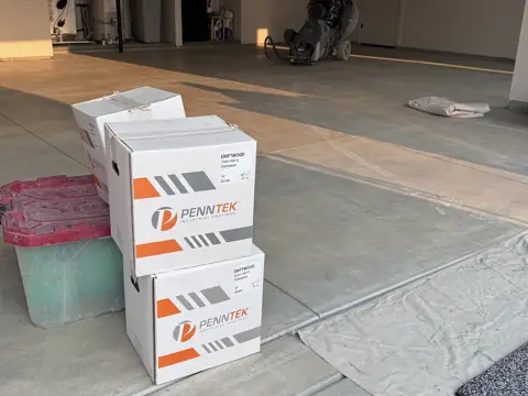 Jeff S.'s garage during prep, with boxes of Penntek coating ready to go.