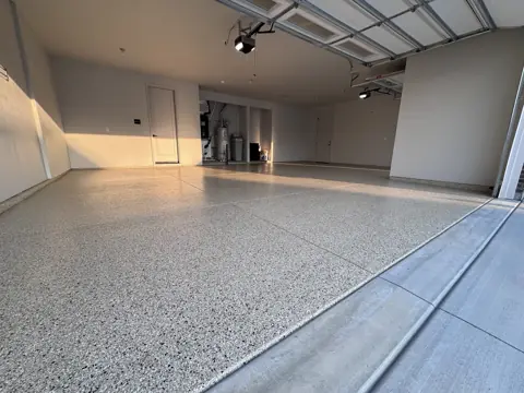 Jeff S.'s finished garage floor, seen from the driveway.