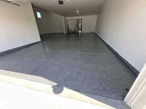 Stein J.'s finished garage floor, seen from the garage door.